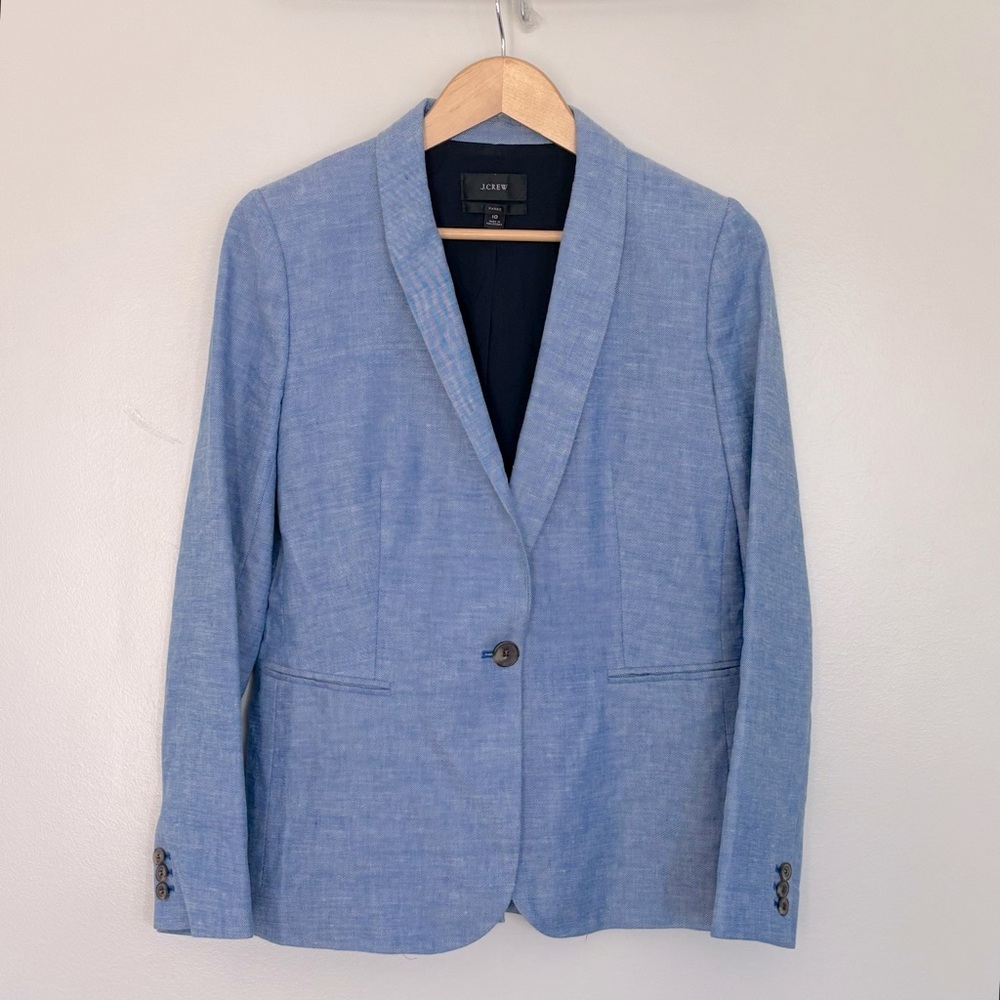 J. CREW Parke Blazer Stretch Linen Bright Atlantic White Blue Size 10 - Picture 2 of 7
